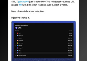 @injective가 지난 3년 누적 매출 $21.4M로 L1 매출 상위 TOP 10에 막 진입한 거 봤음?…