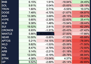 미쳤다, 2025년 들어 연초 대비 플러스(🟢)인 건 트론, 바이낸스, 하이프뿐이네.